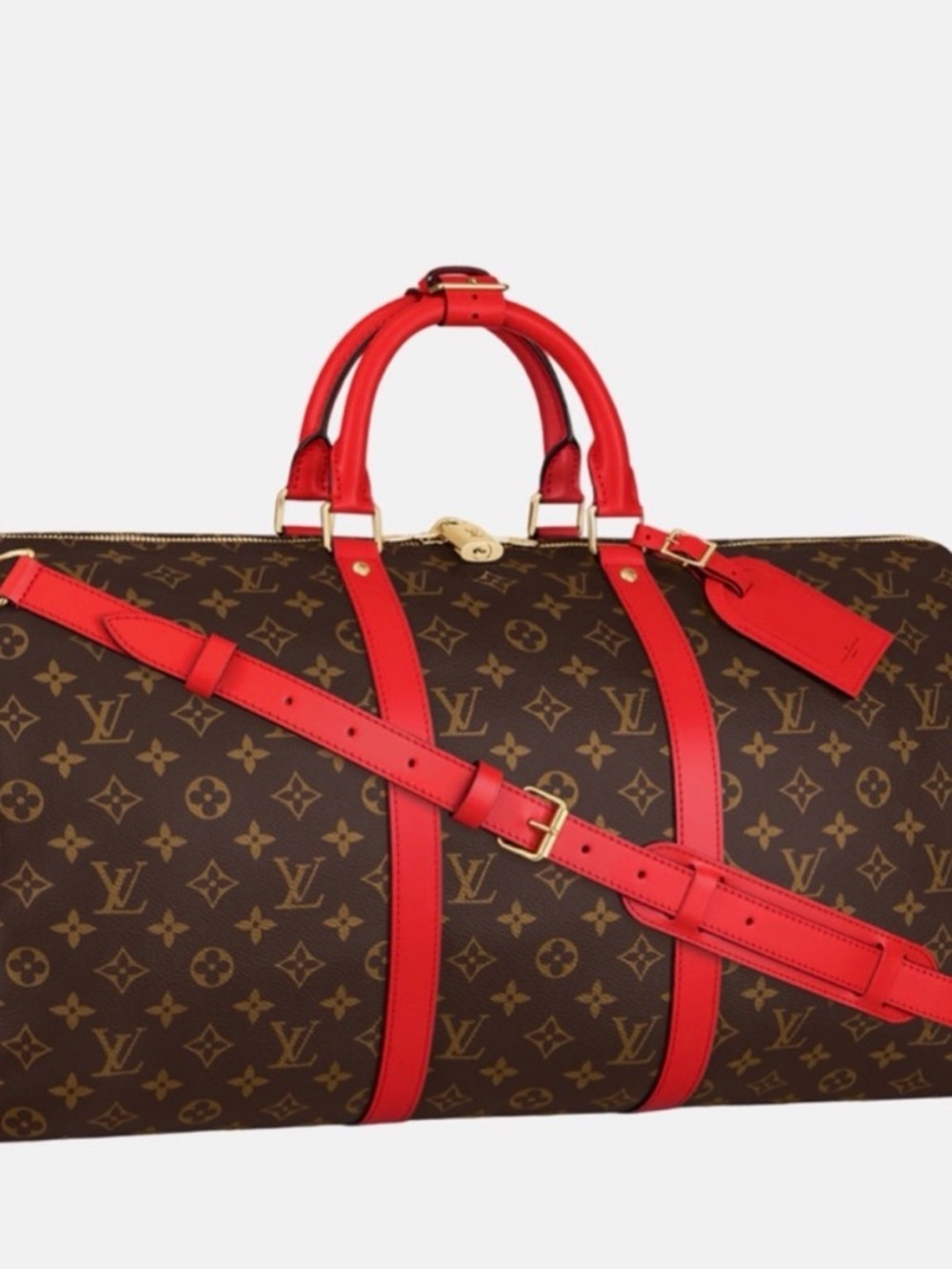 Louis Vuitton Monogram Keepall 50 Duffel with Red Leather Trim